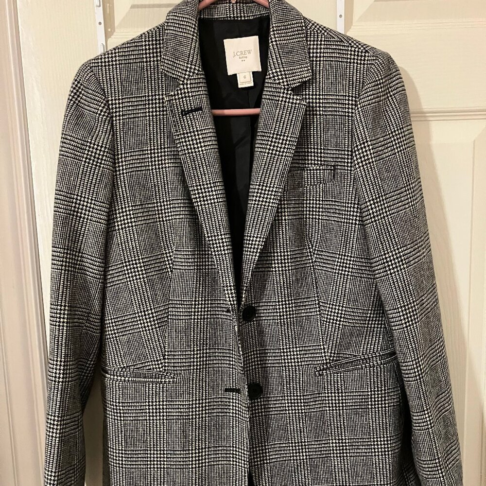 🧥 J.Crew Check Womens Suiting Black/Gray Blazer – Size 6